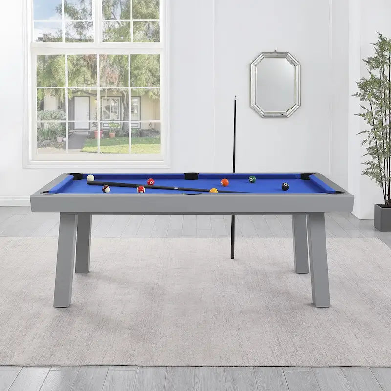Ensemble de salle à manger d'extérieur Newport avec table de billard en ardoise de 2,13 m (7 pi), 6 places, 4 bancs et accessoires, finition ciment.