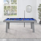 Ensemble de salle à manger d'extérieur Newport avec table de billard en ardoise de 2,13 m (7 pi), 6 places, 4 bancs et accessoires, finition ciment.