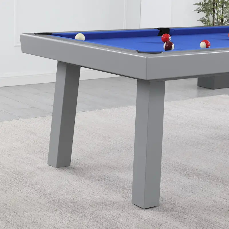 Ensemble de salle à manger d'extérieur Newport avec table de billard en ardoise de 2,13 m (7 pi), 6 places, 4 bancs et accessoires, finition ciment.