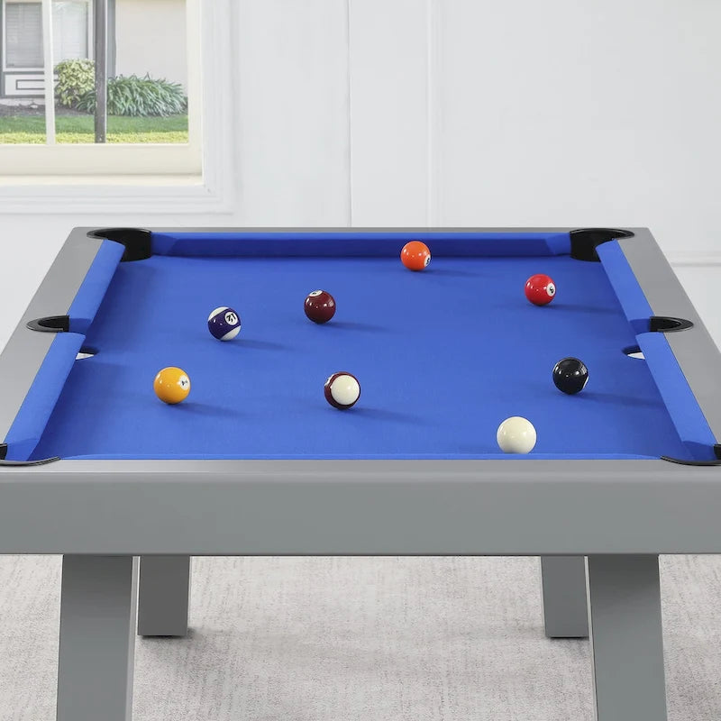 Ensemble de salle à manger d'extérieur Newport avec table de billard en ardoise de 2,13 m (7 pi), 6 places, 4 bancs et accessoires, finition ciment.