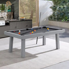 Ensemble de salle à manger d'extérieur Newport avec table de billard en ardoise de 2,13 m (7 pi), 6 places, 4 bancs et accessoires, finition ciment.