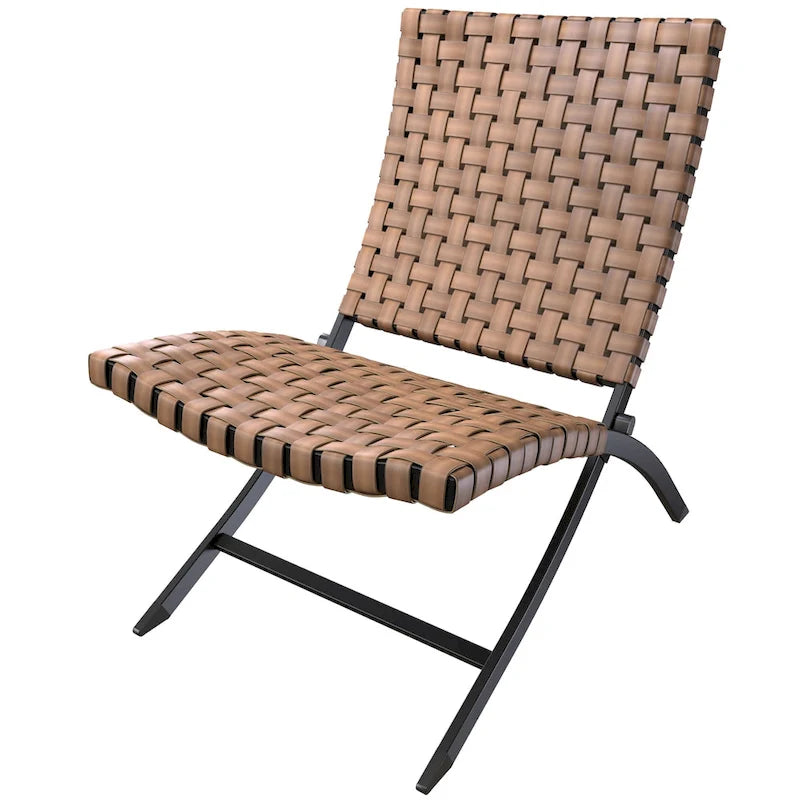 Ensemble de mobilier de patio en rotin 3 pièces comprenant des chaises longues pliables en osier et une table basse pour l'extérieur, le jardin, la pelouse ou le balcon.