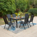 Ensemble de salle à manger d'extérieur 7 pièces, 6 chaises de salle à manger pliantes inclinables et 1 table extensible pour 6 à 8 personnes - 7 pièces