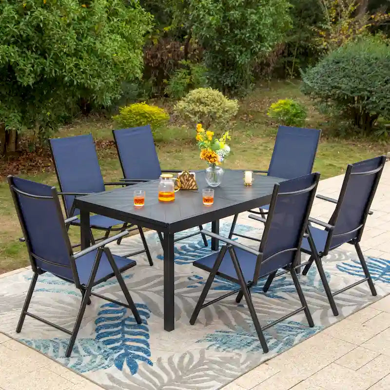 Ensemble de salle à manger d'extérieur 7 pièces, 6 chaises de salle à manger pliantes inclinables et 1 table extensible pour 6 à 8 personnes - 7 pièces