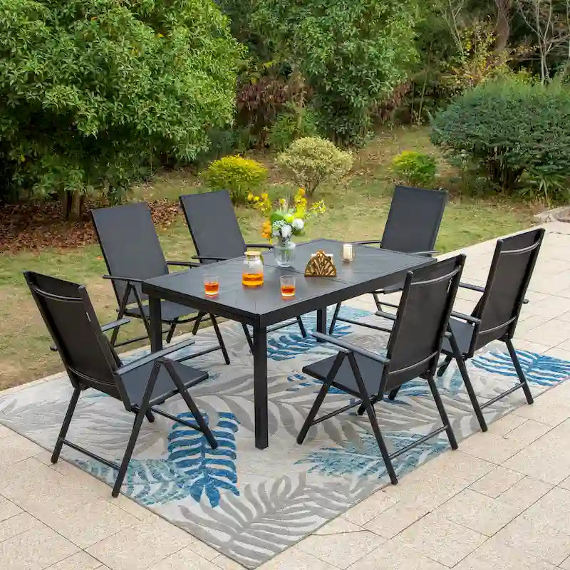 Ensemble de salle à manger d'extérieur 7 pièces, 6 chaises de salle à manger pliantes inclinables et 1 table extensible pour 6 à 8 personnes - 7 pièces