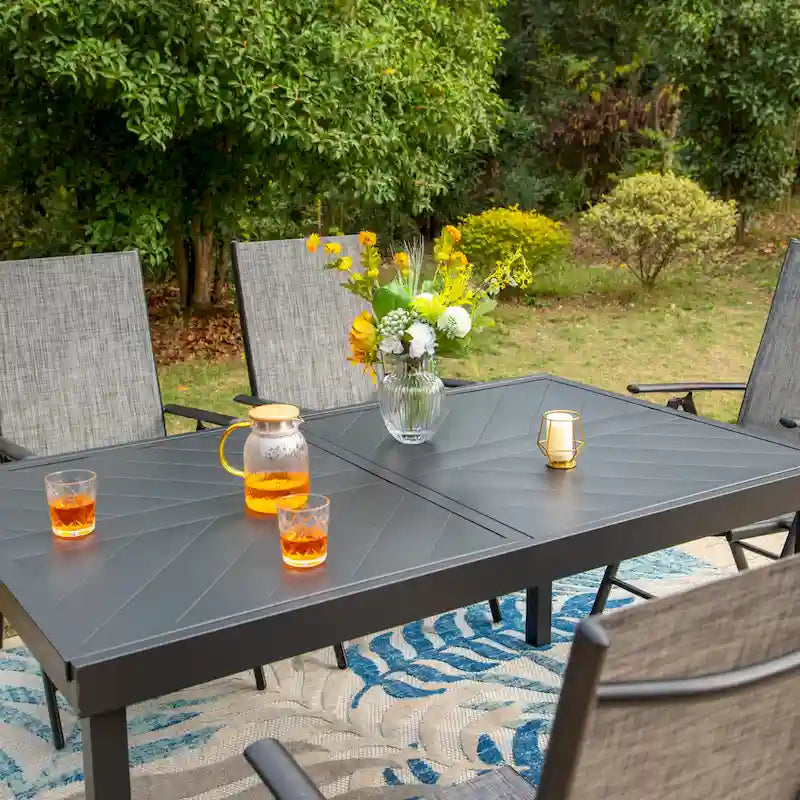 Ensemble de salle à manger d'extérieur 7 pièces, 6 chaises de salle à manger pliantes inclinables et 1 table extensible pour 6 à 8 personnes - 7 pièces