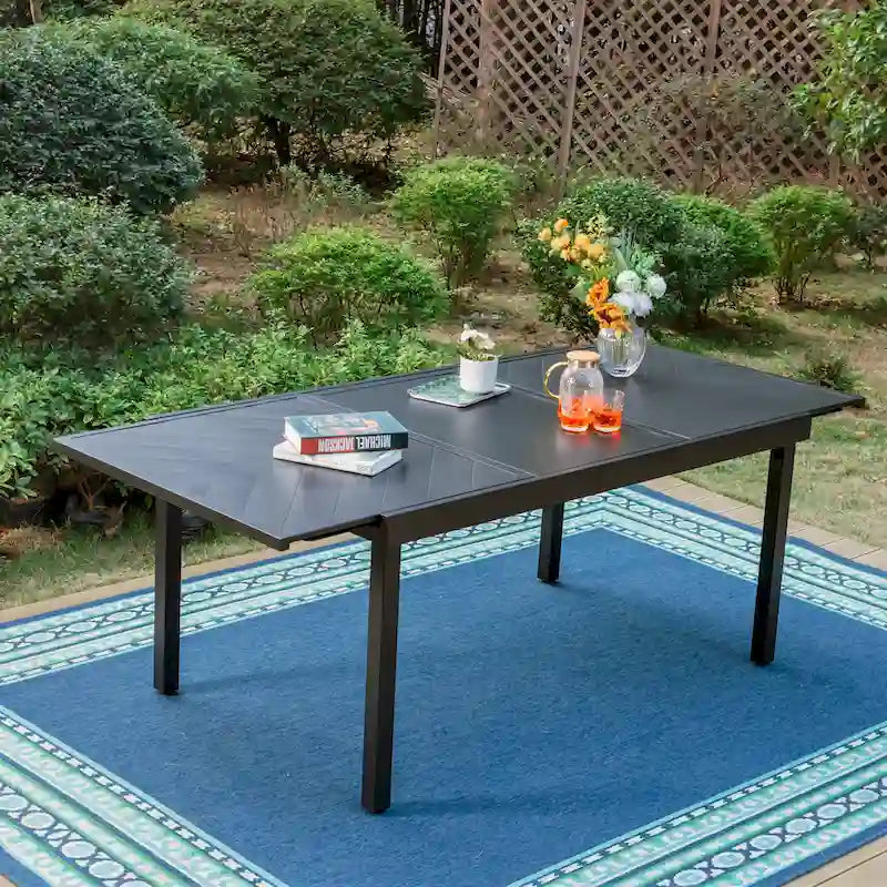 Ensemble de salle à manger d'extérieur 7 pièces, 6 chaises de salle à manger pliantes inclinables et 1 table extensible pour 6 à 8 personnes - 7 pièces