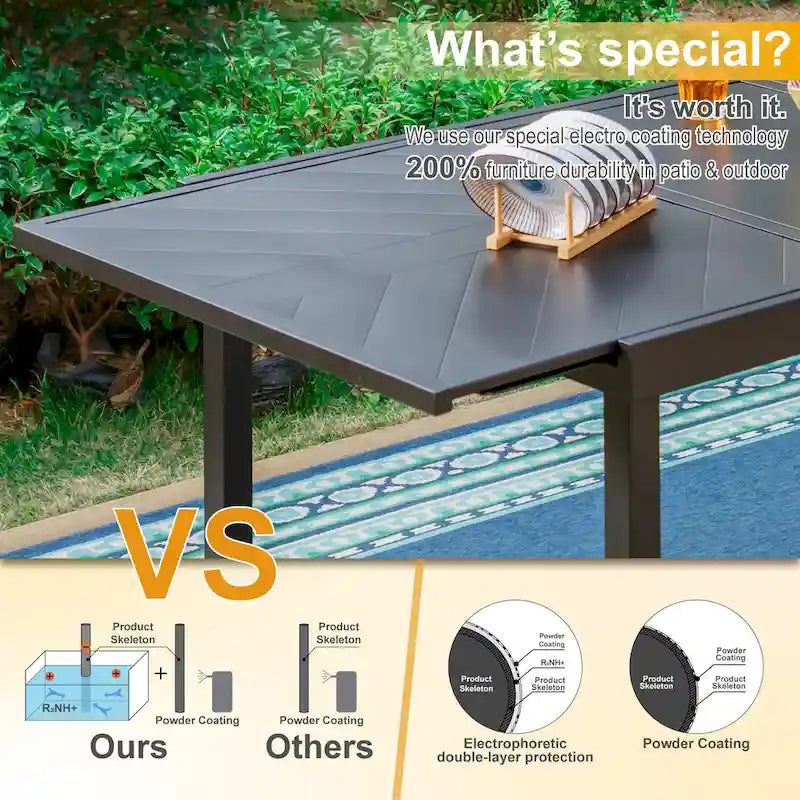 Ensemble de salle à manger d'extérieur 7 pièces, 6 chaises de salle à manger pliantes inclinables et 1 table extensible pour 6 à 8 personnes - 7 pièces
