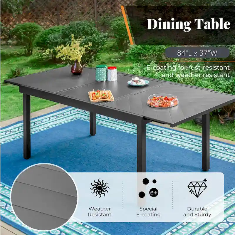 Ensemble de salle à manger d'extérieur 7 pièces, 6 chaises de salle à manger pliantes inclinables et 1 table extensible pour 6 à 8 personnes - 7 pièces