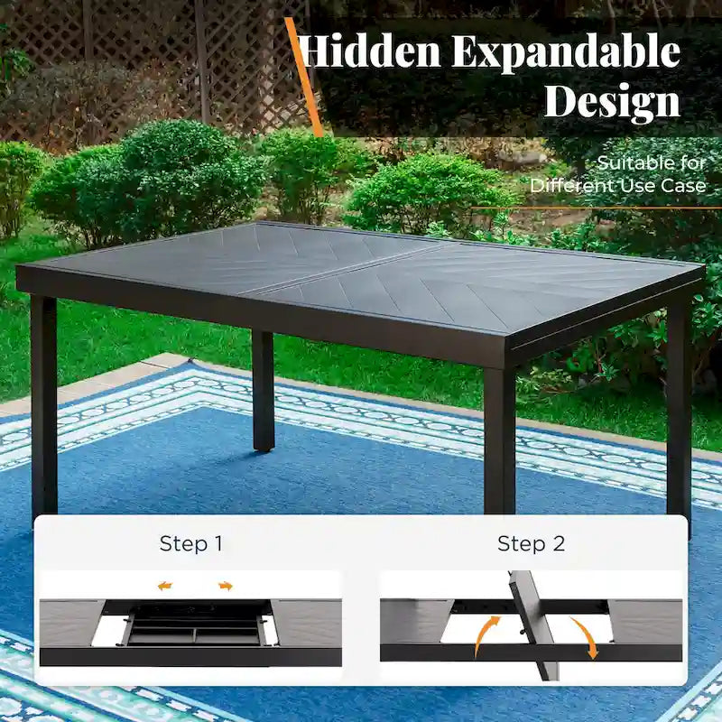 Ensemble de salle à manger d'extérieur 7 pièces, 6 chaises de salle à manger pliantes inclinables et 1 table extensible pour 6 à 8 personnes - 7 pièces