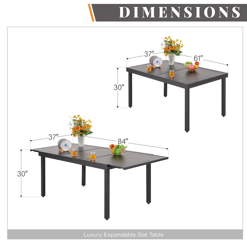 Ensemble de salle à manger d'extérieur 7 pièces, 6 chaises de salle à manger pliantes inclinables et 1 table extensible pour 6 à 8 personnes - 7 pièces