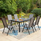 Ensemble de salle à manger d'extérieur 7 pièces, 6 chaises de salle à manger pliantes inclinables et 1 table extensible pour 6 à 8 personnes - 7 pièces