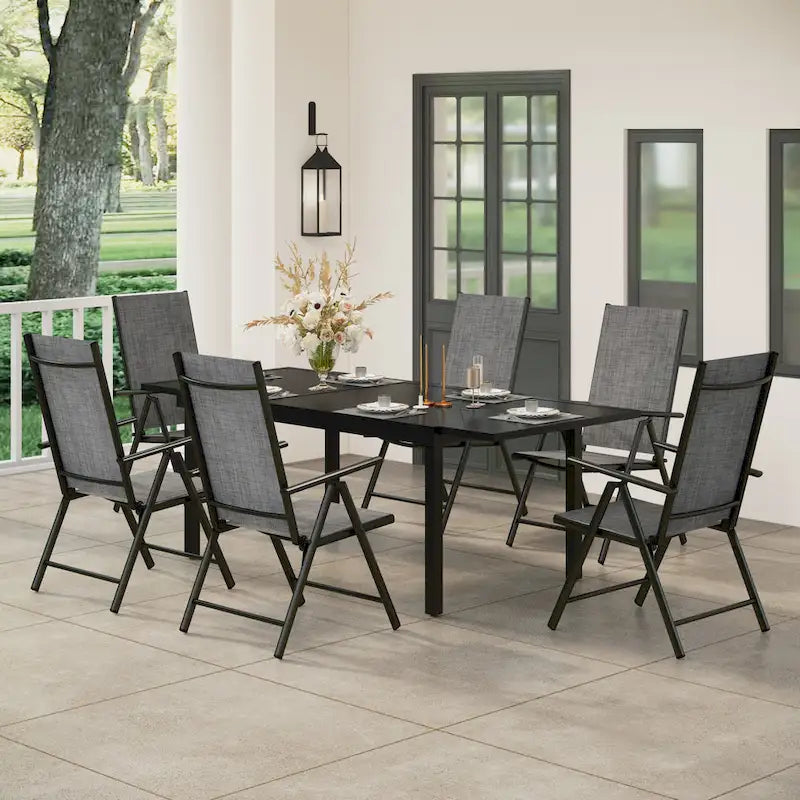 Ensemble de salle à manger d'extérieur 7 pièces, 6 chaises de salle à manger pliantes inclinables et 1 table extensible pour 6 à 8 personnes - 7 pièces