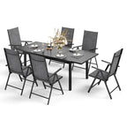 Ensemble de salle à manger d'extérieur 7 pièces, 6 chaises de salle à manger pliantes inclinables et 1 table extensible pour 6 à 8 personnes - 7 pièces