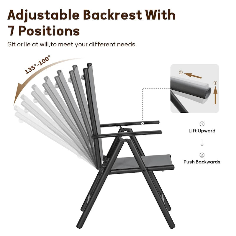 Ensemble de salle à manger d'extérieur 7 pièces, 6 chaises de salle à manger pliantes inclinables et 1 table extensible pour 6 à 8 personnes - 7 pièces