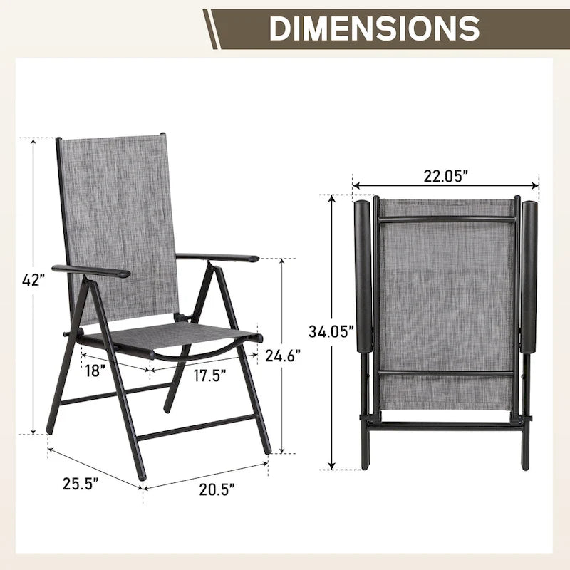 Ensemble de salle à manger d'extérieur 7 pièces, 6 chaises de salle à manger pliantes inclinables et 1 table extensible pour 6 à 8 personnes - 7 pièces