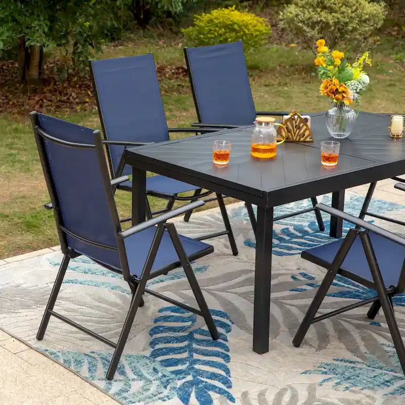 Ensemble de salle à manger d'extérieur 7 pièces, 6 chaises de salle à manger pliantes inclinables et 1 table extensible pour 6 à 8 personnes - 7 pièces