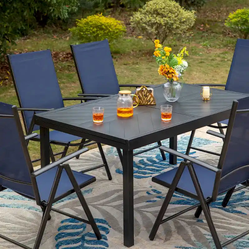 Ensemble de salle à manger d'extérieur 7 pièces, 6 chaises de salle à manger pliantes inclinables et 1 table extensible pour 6 à 8 personnes - 7 pièces