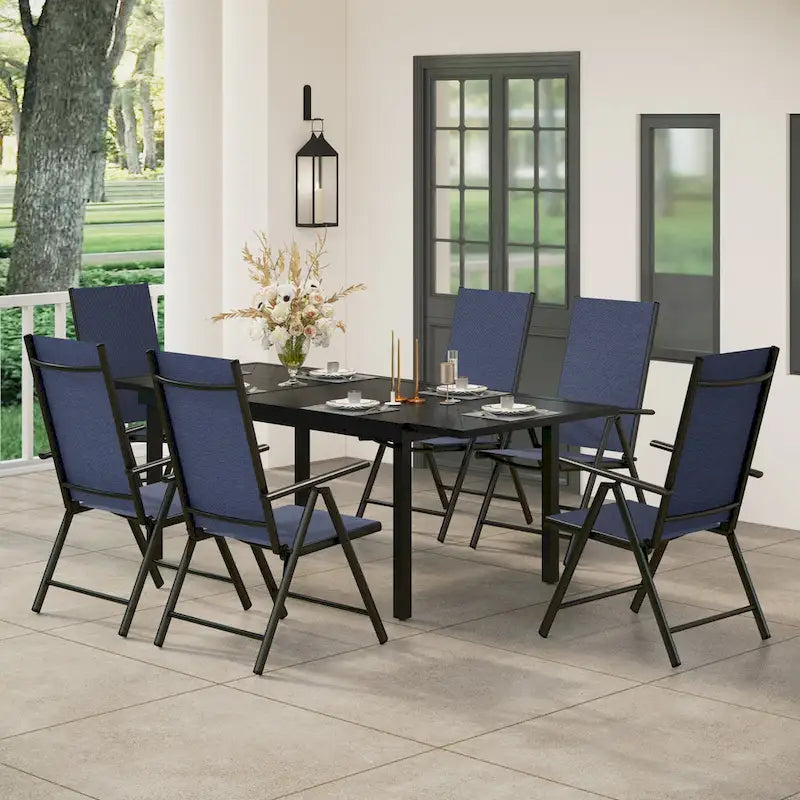 Ensemble de salle à manger d'extérieur 7 pièces, 6 chaises de salle à manger pliantes inclinables et 1 table extensible pour 6 à 8 personnes - 7 pièces