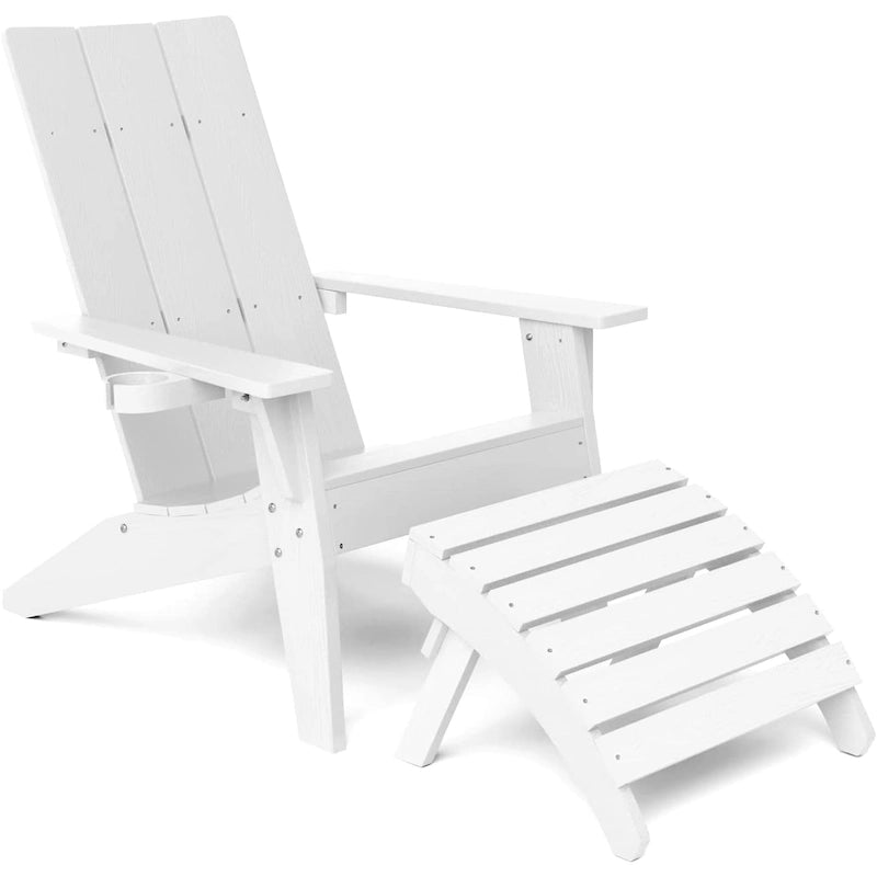 Fauteuil Adirondack d'extérieur WINSOON 2 pièces HIPS tout temps avec porte-gobelet et repose-pieds