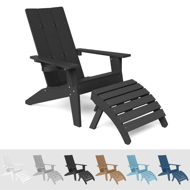 Fauteuil Adirondack d'extérieur WINSOON 2 pièces HIPS tout temps avec porte-gobelet et repose-pieds