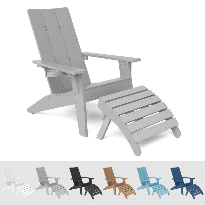 Fauteuil Adirondack d'extérieur WINSOON 2 pièces HIPS tout temps avec porte-gobelet et repose-pieds