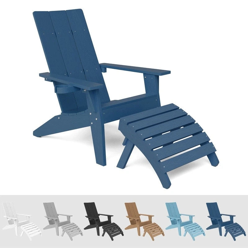 Fauteuil Adirondack d'extérieur WINSOON 2 pièces HIPS tout temps avec porte-gobelet et repose-pieds