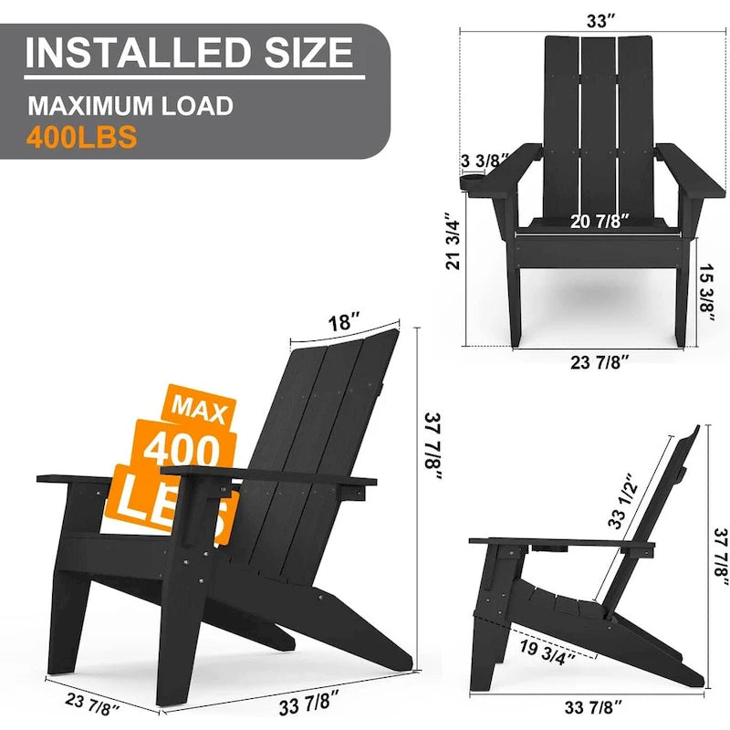 Fauteuil Adirondack d'extérieur WINSOON 2 pièces HIPS tout temps avec porte-gobelet et repose-pieds