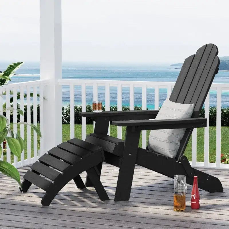 Fauteuil Adirondack d'extérieur WINSOON 2 pièces HIPS tout temps avec porte-gobelet et repose-pieds