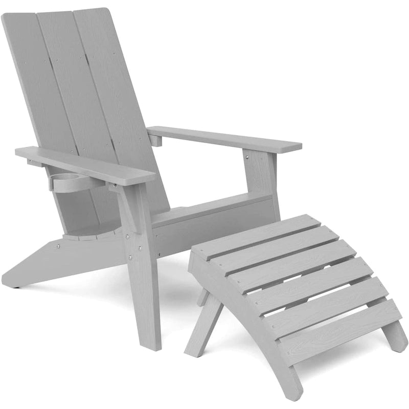 Fauteuil Adirondack d'extérieur WINSOON 2 pièces HIPS tout temps avec porte-gobelet et repose-pieds