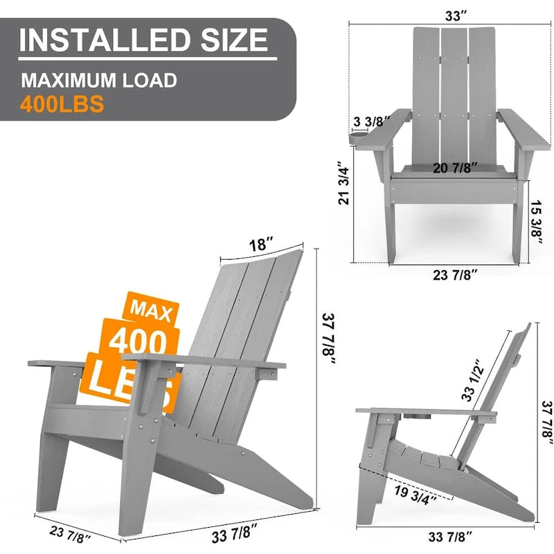 Fauteuil Adirondack d'extérieur WINSOON 2 pièces HIPS tout temps avec porte-gobelet et repose-pieds