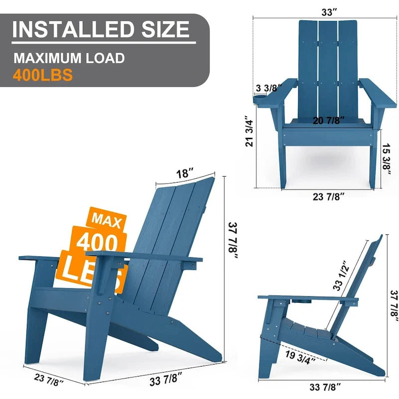 Fauteuil Adirondack d'extérieur WINSOON 2 pièces HIPS tout temps avec porte-gobelet et repose-pieds