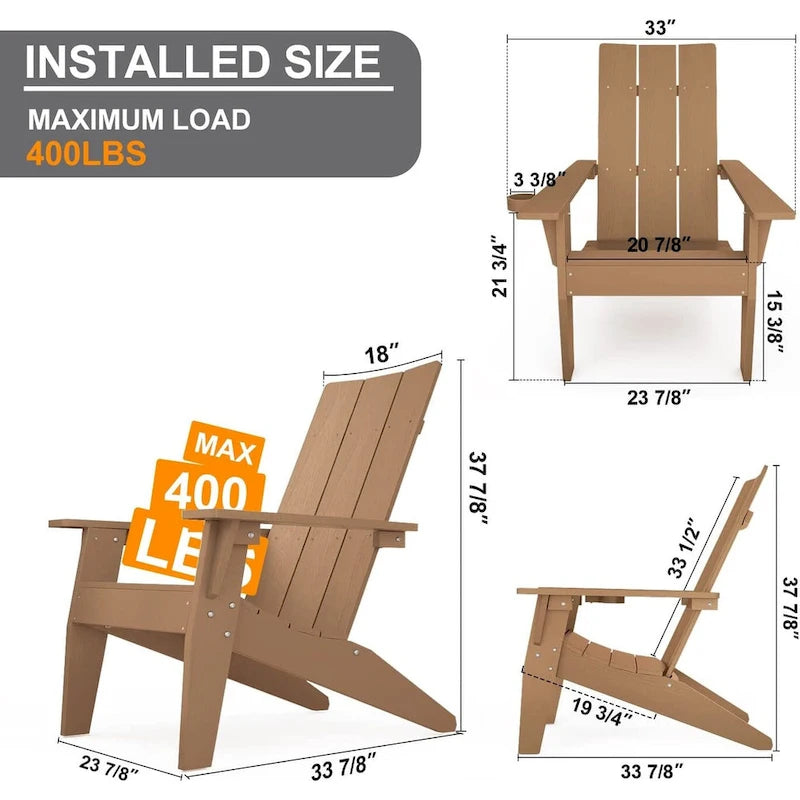 Fauteuil Adirondack d'extérieur WINSOON 2 pièces HIPS tout temps avec porte-gobelet et repose-pieds