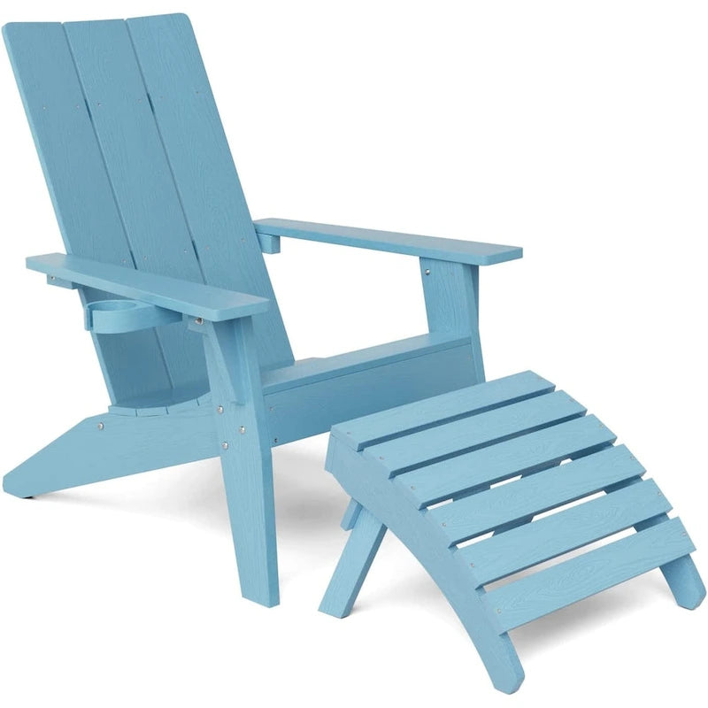 Fauteuil Adirondack d'extérieur WINSOON 2 pièces HIPS tout temps avec porte-gobelet et repose-pieds