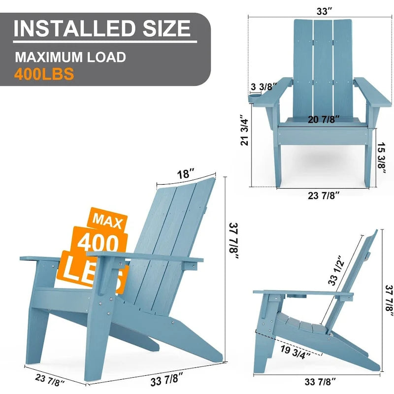 Fauteuil Adirondack d'extérieur WINSOON 2 pièces HIPS tout temps avec porte-gobelet et repose-pieds