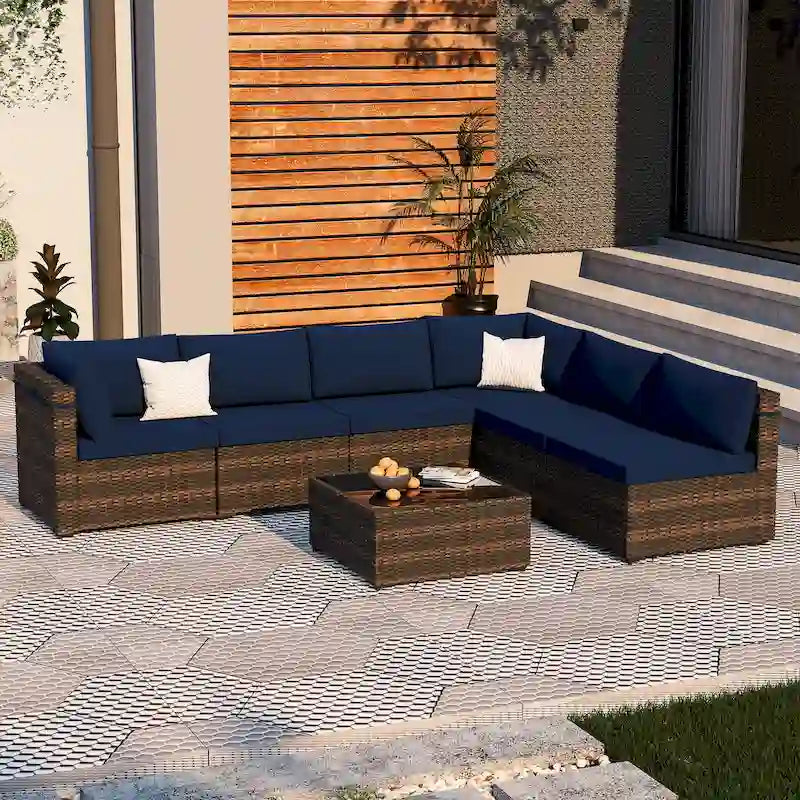 Ensemble de mobilier de patio sectionnel 7 pièces rembourré UPHA
