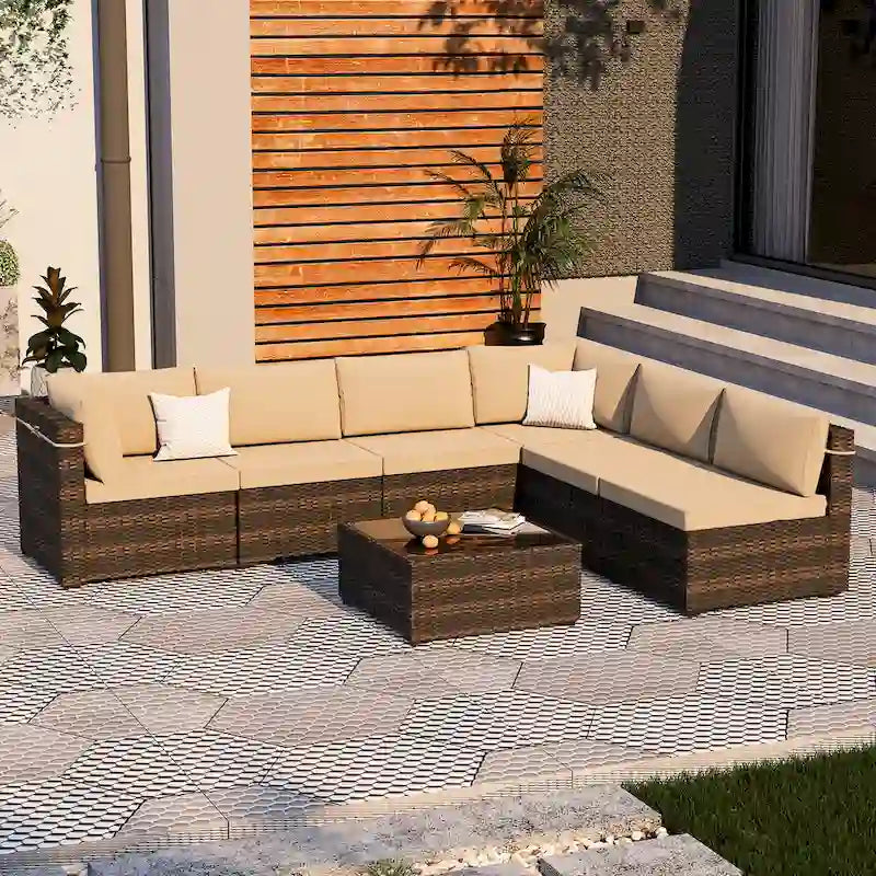 Ensemble de mobilier de patio sectionnel 7 pièces rembourré UPHA
