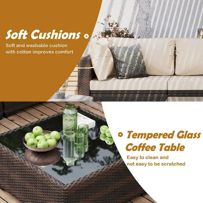 Ensemble de mobilier de patio sectionnel 7 pièces rembourré UPHA