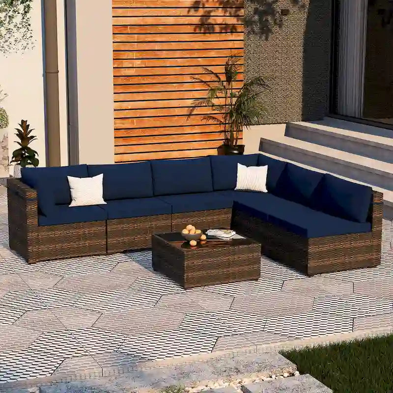 Ensemble de mobilier de patio sectionnel 7 pièces rembourré UPHA