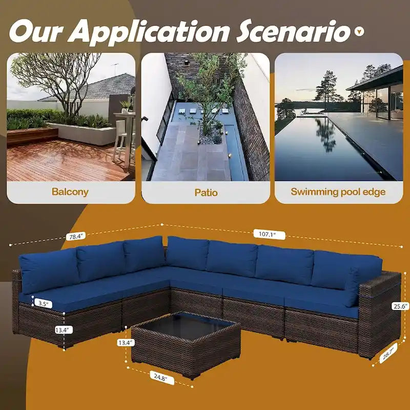 Ensemble de mobilier de patio sectionnel 7 pièces rembourré UPHA