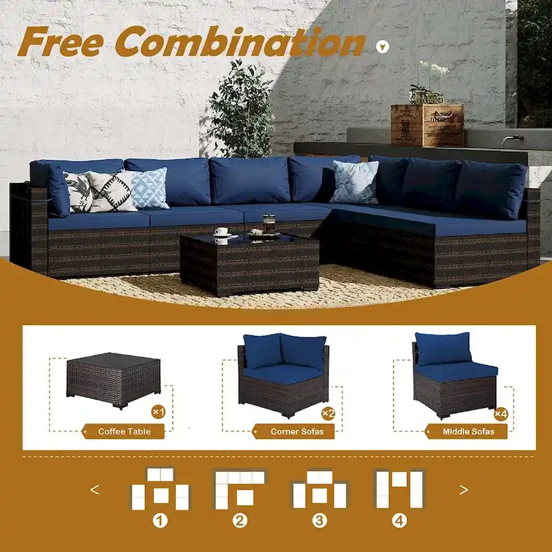 Ensemble de mobilier de patio sectionnel 7 pièces rembourré UPHA