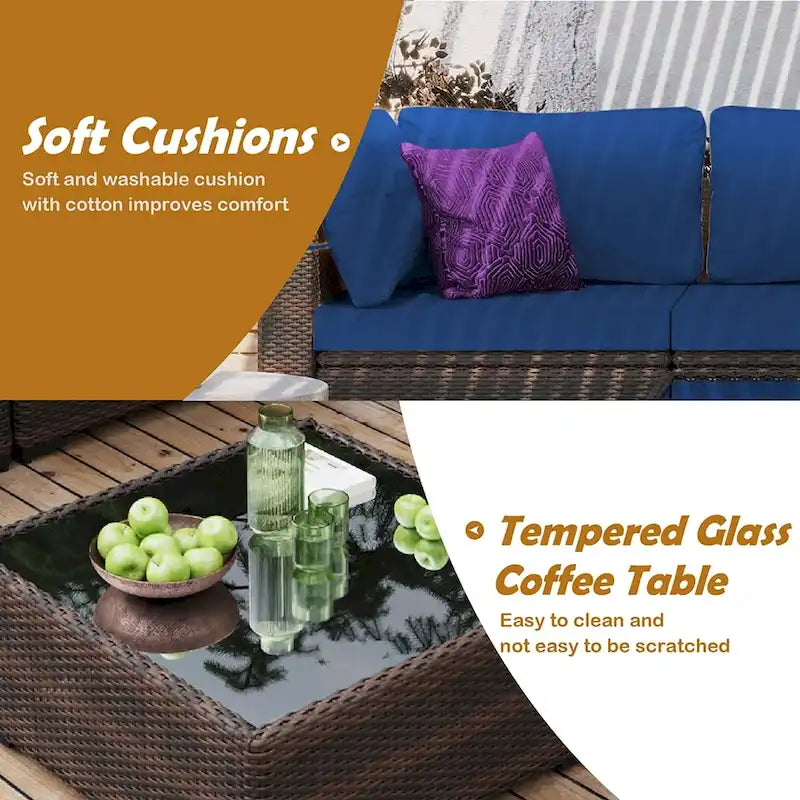 Ensemble de mobilier de patio sectionnel 7 pièces rembourré UPHA