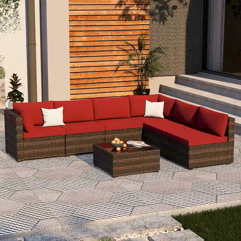 Ensemble de mobilier de patio sectionnel 7 pièces rembourré UPHA