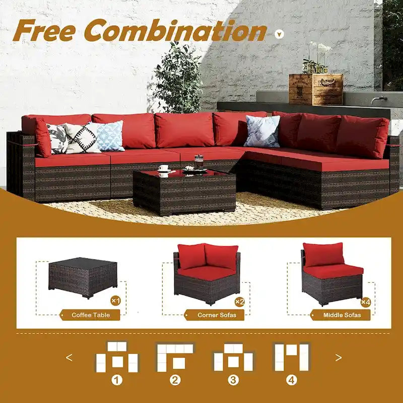 Ensemble de mobilier de patio sectionnel 7 pièces rembourré UPHA