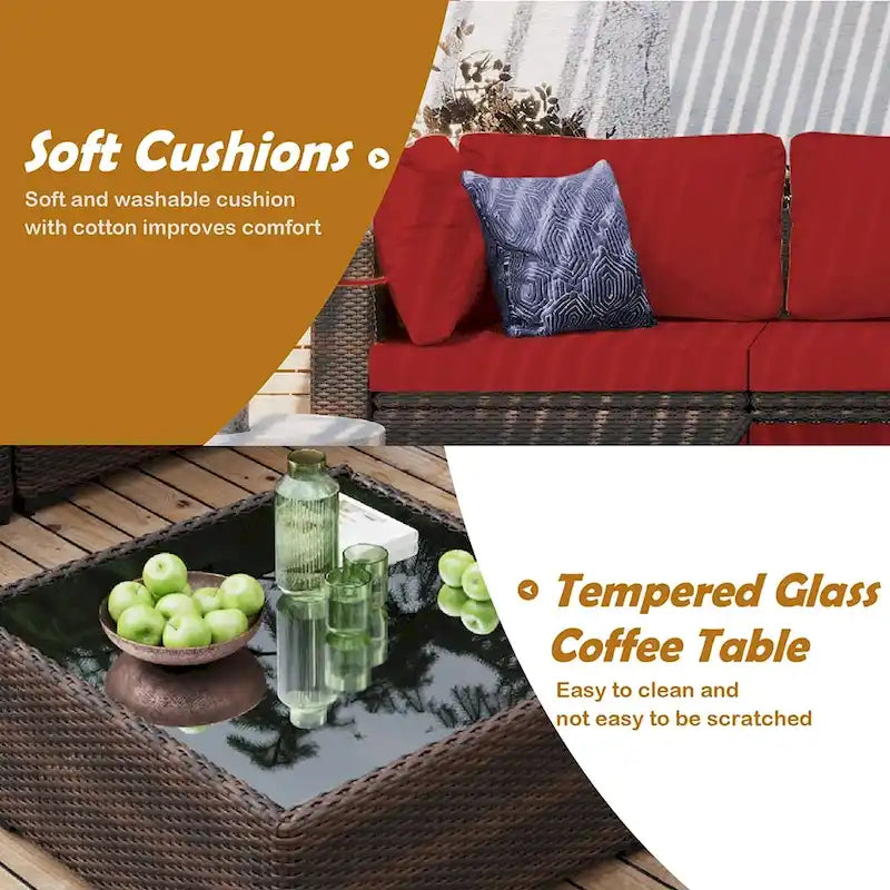 Ensemble de mobilier de patio sectionnel 7 pièces rembourré UPHA