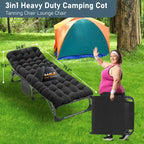 Lit de camp pliant portable avec matelas et oreiller, chaise longue de patio