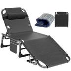 Lit de camp pliant portable avec matelas et oreiller, chaise longue de patio