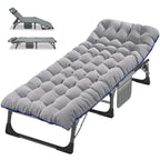Lit de camp pliant portable avec matelas et oreiller, chaise longue de patio