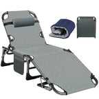 Lit de camp pliant portable avec matelas et oreiller, chaise longue de patio