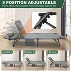 Lit de camp pliant portable avec matelas et oreiller, chaise longue de patio